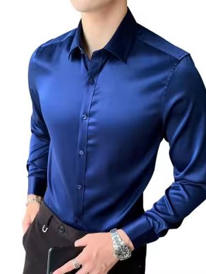 Factory wholesale hot sale luxury anti wrinkle icy cotton royal blue dress shirt for men