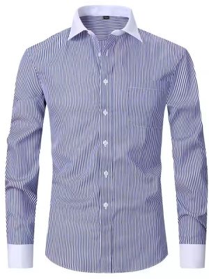 Men's Professional Formal Office Dress Shirt Fashion Long-Sleeved with Turn-Down Collar and French Cuff