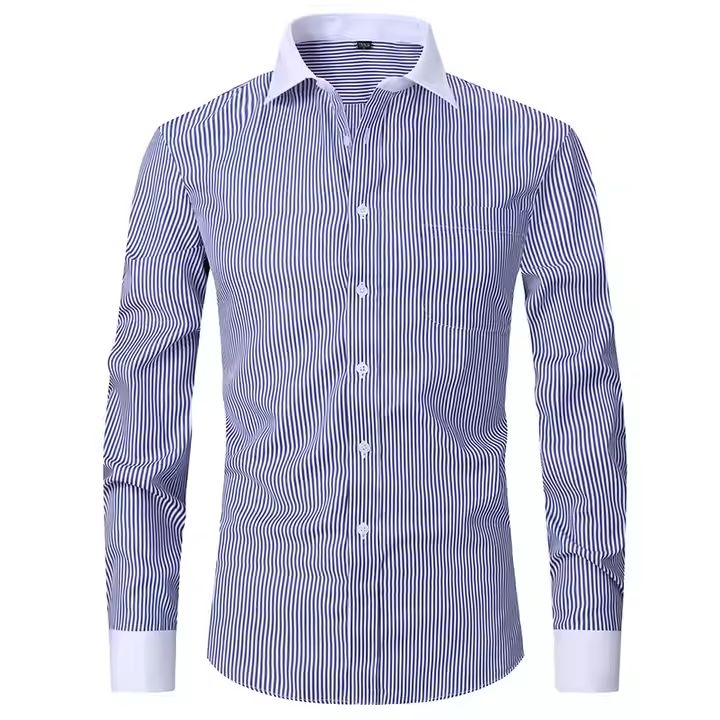 Men's Professional Formal Office Dress Shirt Fashion Long-Sleeved with Turn-Down Collar and French Cuff